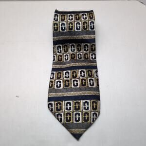 Ron Chereskin Mens Silk Neck Tie Geometric Gold Black Silver